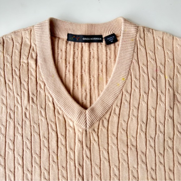 GREG NORMAN Sweater Golf Vest Beige Cable Knit Pullover V Neck Men Size M - Picture 5 of 9